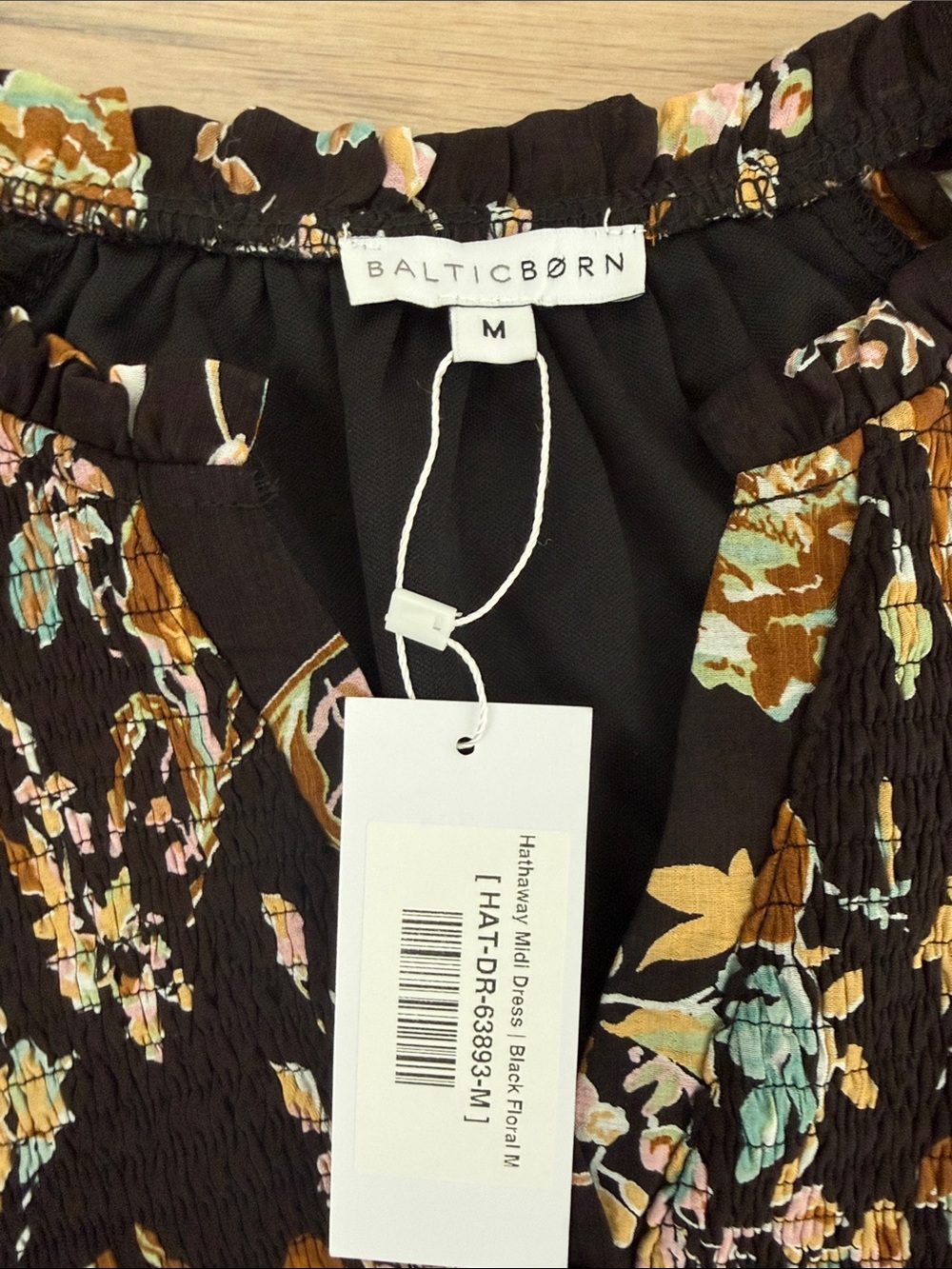 NWT Baltic Born Hathaway Midi Dress Black Floral Smocked Size M - Picture 2 of 9